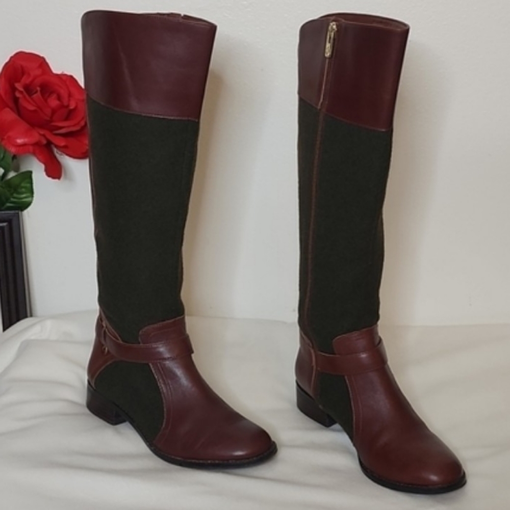 Antonio Melani Erna Riding Leather Wool Knee High Sepia Olive Boots Rare - Picture 10 of 15